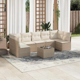 vidaXL Vidaxl - Juego De Sof&aacute;s De Jard&iacute;n Con Cojines Beige 8 Pzas Rat&aacute;n Pe