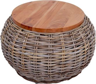 Hhg nunca usado] Mesa auxiliar 088, mesa de ratán mesa de flores mesa de café mesa de salón mesa de madera, redonda 33x49x49cm, Kubu ratán