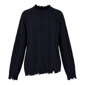 Akep Pullover met kabels en ronde hals - Dames - Truien - Blauw - Maat: S Wol