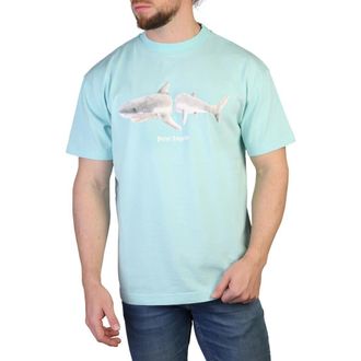 Palm Angels Men t-Shirt Shark Light Blue - White M