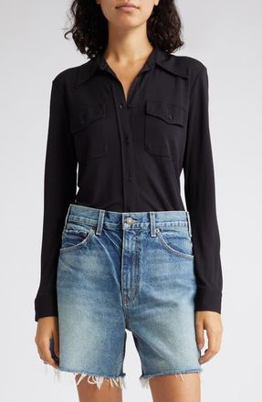 Nili Lotan Aveline Pocket Button-Up Shirt in Black at Nordstrom, Size X-Small