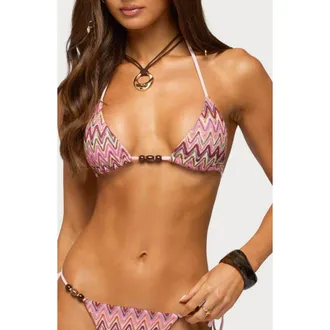 Edikted Alayna Zigzag Triangle Bikini Top in Pink at Nordstrom, Size X-Small