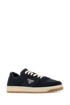 Prada Mens Navy Blue Canvas And Suede Downtown Sneakers Blu Vitello-Poliammidericiclat