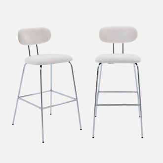 Sweeek Sweeek - Set Di 2 Sgabelli Da Bar In Rovere E Tessuto Idrorepellente Piedi In Metallo Cromato