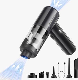 OEM Aspiradora Port&aacute;til Inal&aacute;mbrica Para Coche - Mini Aspiradora Recargable Port&aacute;til Para Coche - Negra - 7 Accesorios - 6000 Pa