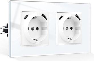 OEM Enchufe Doble Empotrado Con Puerto Usb-a Y Usb-c, Enchufe Schuko Con Marco De Cristal