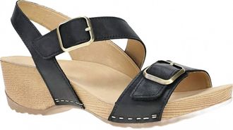 Dansko Womens Trinity Wedge Sandals In Black Burnished Nubuck