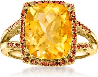 Ross-Simons Citrine and. Red Diamond Ring in 18kt Gold Over Sterling