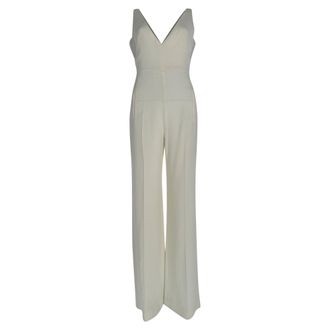 Roland Mouret Rouland Mouret V-Neck Sleeveless Jumpsuit in Cream Polyester