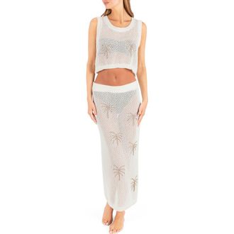 Hurley Embroidered Sheer Cover-Up Crop Top in Egret at Nordstrom, Size Large