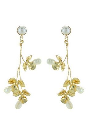 Olivia Welles Tasia Imitation Pearl Leaf Drop Earrings in White at Nordstrom Rack