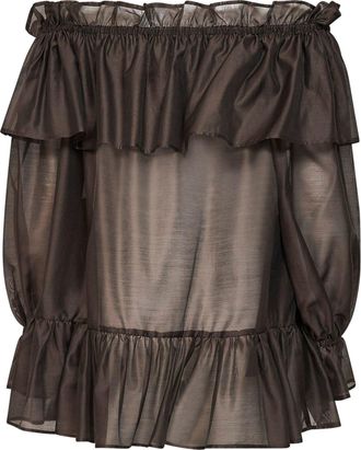 Blanca Vita Womens Off-The-Shoulder Tunic Cevil Mocha Brown Lyocell Shirt