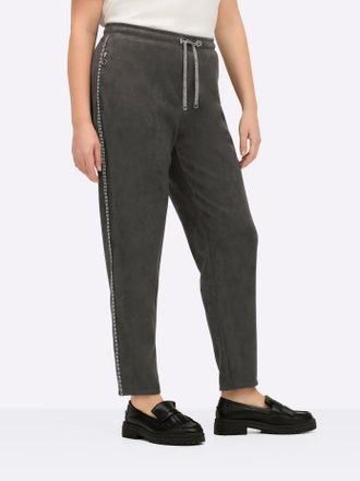 Sheego Lederimitathose SHEEGO, Damen, Gr. 40, Normalgr&ouml;ssen, graphit, 90% Polyester, 10% Elasthan, unifarben, Hosen Lederimitathose