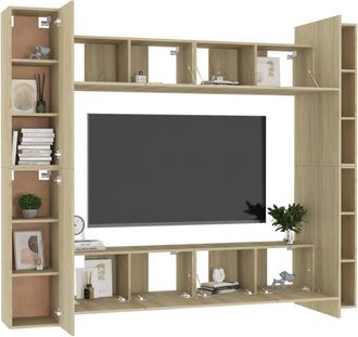Berkfield Home Sturdy 8 Piece TV Cabinet Set Sonoma Oak Engineered Wood in Light Brown