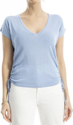 Max Studio Ruched Cap Sleeve Linen-Blend Sweater