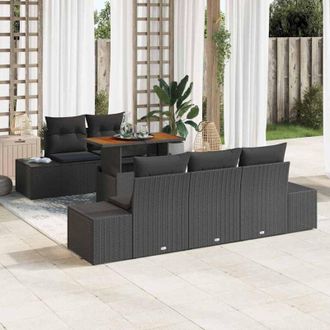 vidaXL Vidaxl - Conjunto De Comedor De Jard&iacute;n Con Coj&iacute;n 6 Pcs Negro, Marr&oacute;n