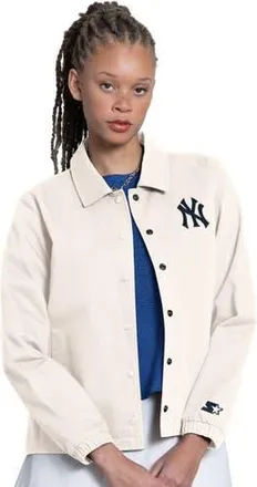 Starter Womens Starter Cream New York Yankees Cooperstown First Down Full-Snap Coaches Jacket at Nordstrom, Size Small