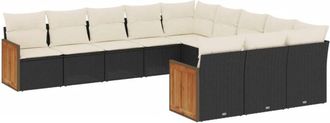 vidaXL Set De Sof&aacute;s De Jard&iacute;n 11 Pzas Y Cojines Rat&aacute;n Sint&eacute;tico Negro Vidaxl