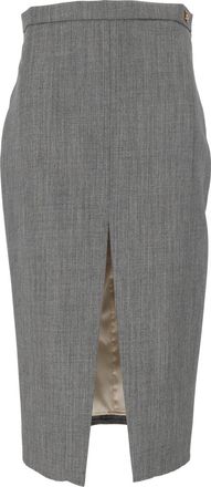 Elisabetta Franchi Grey Tailored Metallic Logo Pencil Skirt