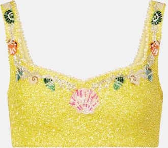 Clio Peppiatt Top cropped Marina con decorazioni