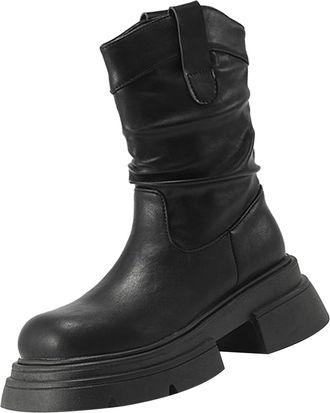 Generic Ankle Boots for Women Size 6 Walking Boots Women Fashion Thick Bottom Chunky Heel Womens Boots Breathable Fashion Round Head Chunky Heel Womens Shoes 