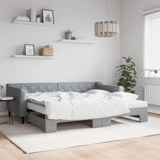 vidaXL Sof&aacute; Cama Nido Con Colch&oacute;n Tela Gris Claro 90x200 Cm Vidaxl