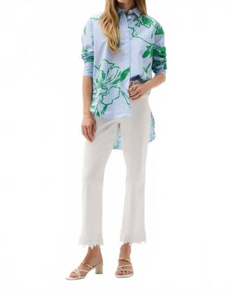 Joseph Ribkoff Cotton Stripe Floral Shirt In Blue And Green Multi