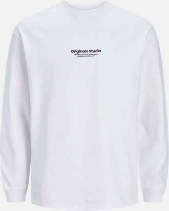 Jack & Jones Jack & Jones Mens Printed Logo Crew Neck Long Sleeve Jersey T-Shirt - White - Size: 44