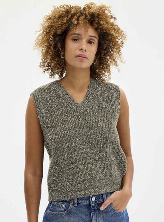 Contemporaine Womens Heathered knit V-neck sweater vest