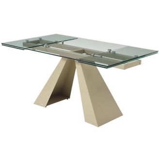 Vente-Unique Vente-unique - Tavolo da pranzo allung. 6-10px vetro temp., Ceramica Metallo Beige Trasparente - lozipa della Maison C&eacute;phy