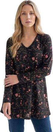 Roaman's Plus Size Knit Thermal V Neck Swing Tunic Long Sleeve in Black Wildflowers at Nordstrom, Size 24