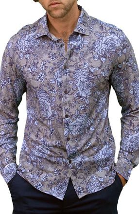 Lords of Harlech Sherlock Tailored Merino Wool Shirt in Roma Floral Flannel at Nordstrom, Size Medium