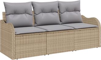 vidaXL Garden Sofa Set with Cushion 3 pcs Beige Poly rattan Vidaxl