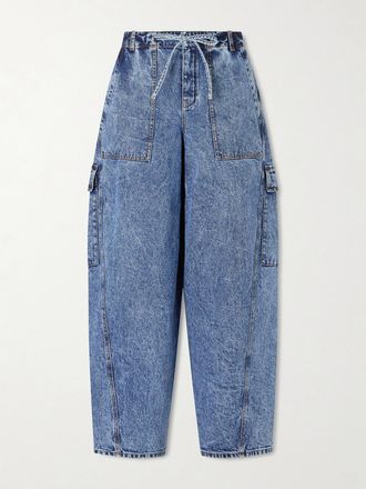 Alaia Jeans Barrel A Vita Media In Denim Acid-wash - Blu