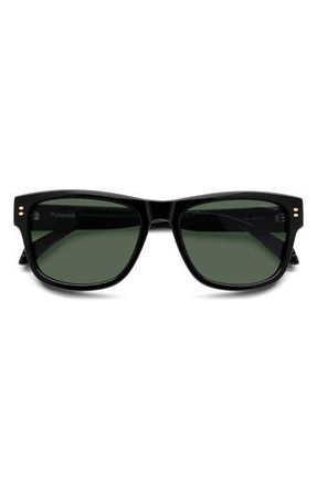 Polaroid 55mm Polarized Square Sunglasses in Black/Green Pz at Nordstrom