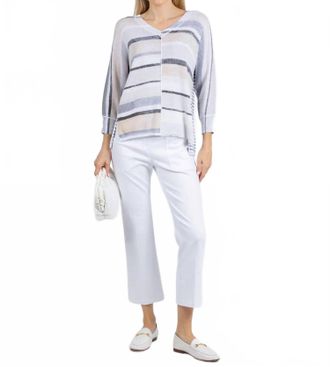 Elliott Lauren Blocked Off Printed Stripe V-Neck Top In Natural