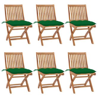vidaXL Sillas De Jard&iacute;n Plegables 6 Uds Madera Maciza Teca Con Cojines Vidaxl