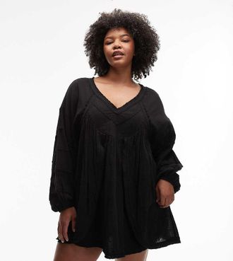 Asos Curve ASOS DESIGN Curve - Vestito grembiule corto con scollo a V nero slavato