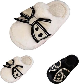 Generic Womens Indoor Slippers Womens Bow Slippers Soft Sole Slip On House Shoes Anti-Skid Home Sliders With Cute Bowknot Fluffy Winter Sliders Comfy Warm Sli