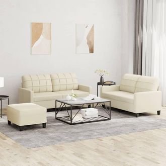 vidaXL Vidaxl - Juego De Sof&aacute;s Con Cojines 3 Piezas Cuero Sint&eacute;tico Crema
