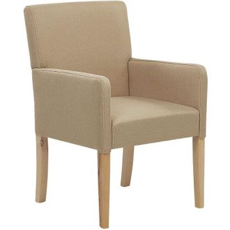 Beliani Silla De Comedor Tapizada En Tela Beige Con Patas De Madera Asiento Elegante Con Reposabrazos Rockefeller
