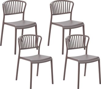 Beliani Conjunto De 4 Sillas De Comedor Pl&aacute;stico Gris Apilable Interior Exterior Gela