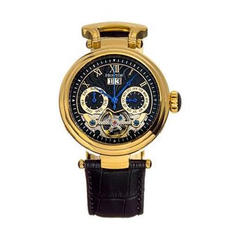 Heritor Ganzi Semi-Skeleton Leather-Band Watch in Gold/black at Nordstrom