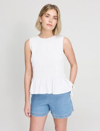 Finery Malani Cotton Shirred Sleeveless Top in White at Nordstrom, Size 16