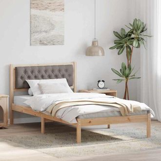 vidaXL Bed Frame with Headboard Taupe 100 x 200 cm Solid Pine Wood vidaXL