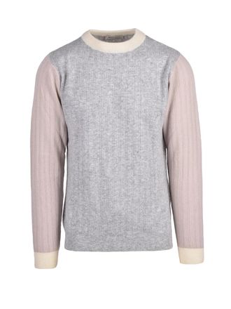 Wool & Co Light Grey Crew Neck Sweater With Contrasting Ribbed Details