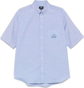 Fendi Short Sleeve Shirts, male, Blue, Size: L Button-Up Shirt with Pocket