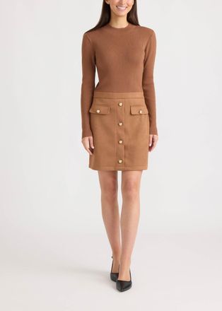 Ellen Tracy Womens Faux Suede & Rib Knit Dress