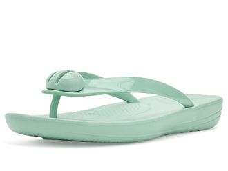 FitFlop Iqushion Glossy-Button Flip-Flops Womens Wedge Shoes Mint Whisper : 11 M (B), Rubber