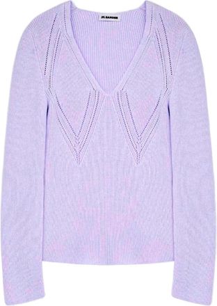 Jil Sander Womens Long Sleeve V-Neck Sweater In Lilac